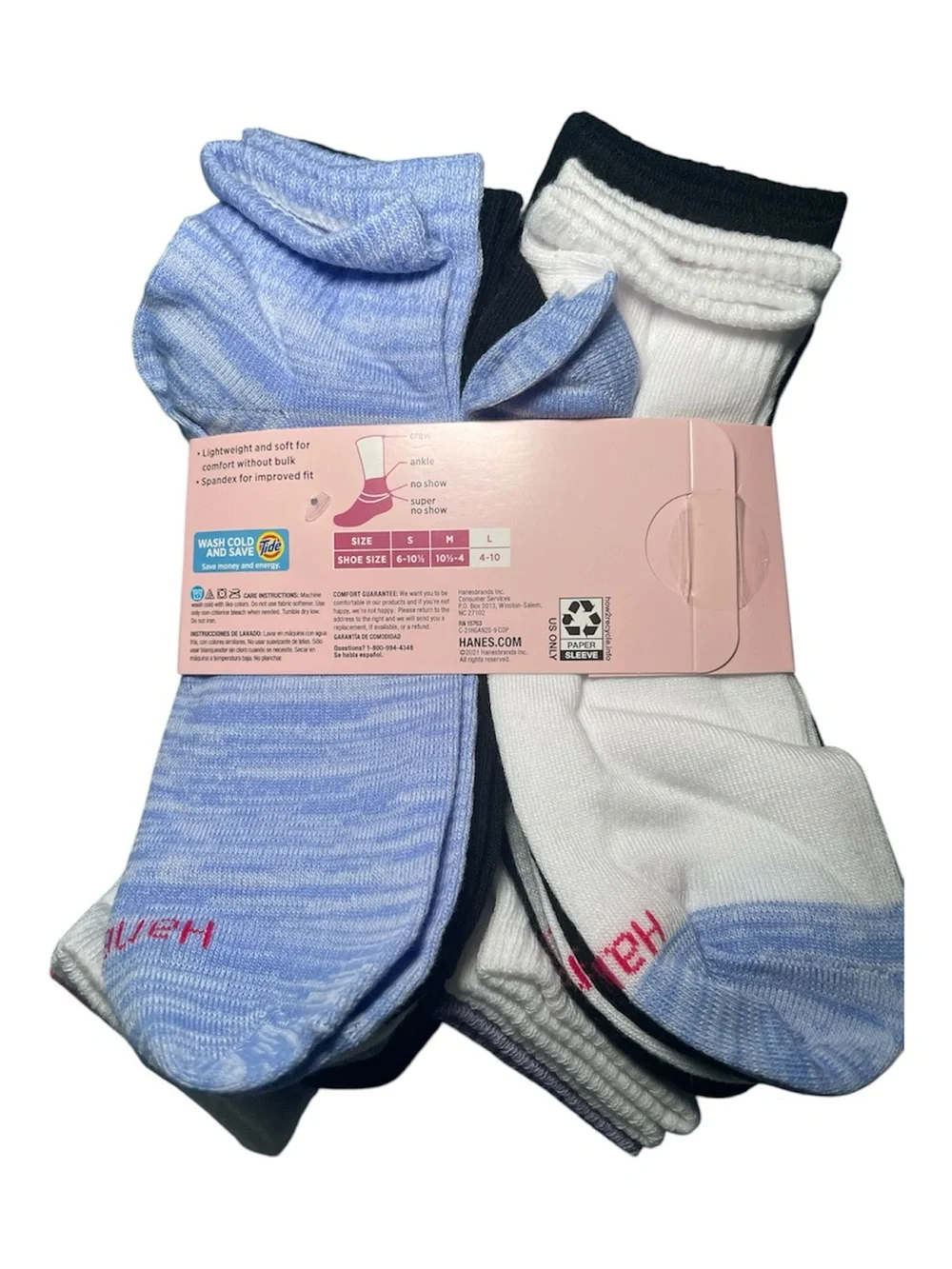 Hanes Girls 20-Pack Ankle Socks Size Large (Shoe Size 4-10) NWT